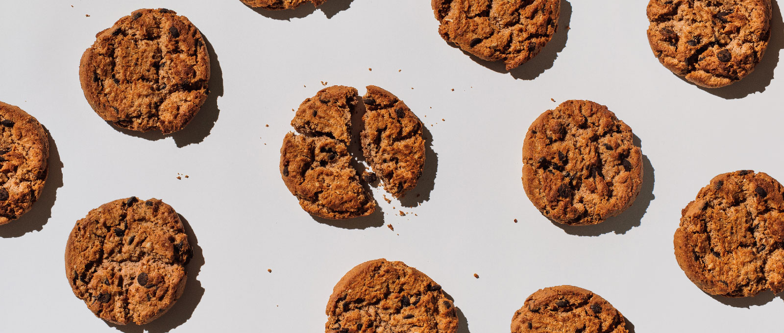 Image of chocolate chip cookies on a white background.